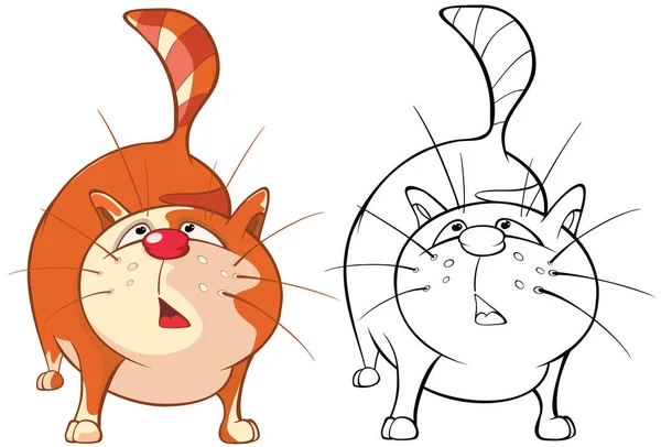 Vektorillustration Einer Niedlichen Katze Zeichentrickfigur Malbuch — Stockvektor
