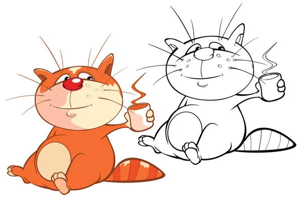 Ilustración Vectorial Gato Lindo Personaje Dibujos Animados Libro Para Colorear — Vector de stock
