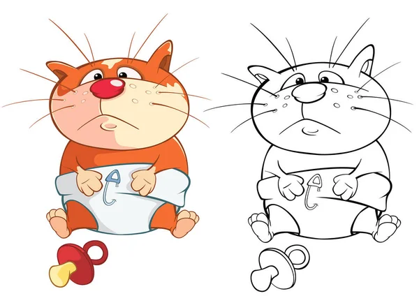 Ilustración Vectorial Gato Lindo Personaje Dibujos Animados Libro Para Colorear — Vector de stock