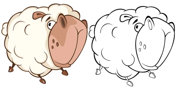 Illustration Vectorielle Mouton Mignon Caractère Bande Dessinée Livre Colorier — Image vectorielle