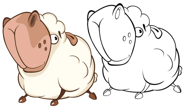 Illustrazione Vettoriale Una Pecora Carina Cartoon Character Libro Colorare — Vettoriale Stock