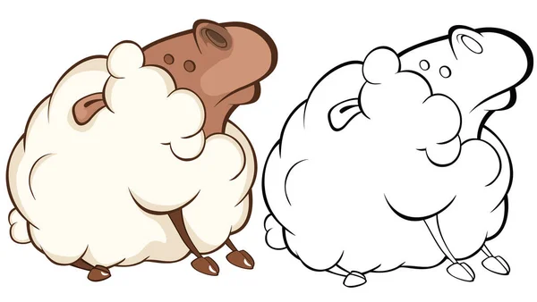 Wektor Ilustracja Cute Sheep Postać Kreskówki Kolorowanka — Wektor stockowy