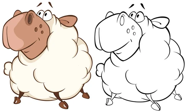 Illustrazione Vettoriale Una Pecora Carina Cartoon Character Libro Colorare — Vettoriale Stock