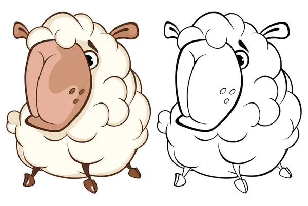 Illustration Vectorielle Mouton Mignon Caractère Bande Dessinée Livre Colorier — Image vectorielle