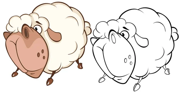 Векторная Иллюстрация Симпатичной Овцы Персонаж Мультфильма Книга Раскраски — стоковый вектор