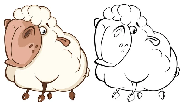 Wektor Ilustracja Cute Sheep Postać Kreskówki Kolorowanka — Wektor stockowy