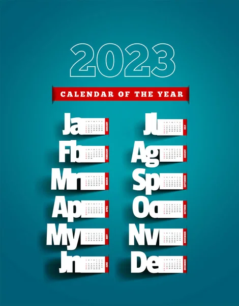 2023年のカレンダー 背景に紙と影を切り取った数ヶ月のベクトルイラスト — ストックベクタ