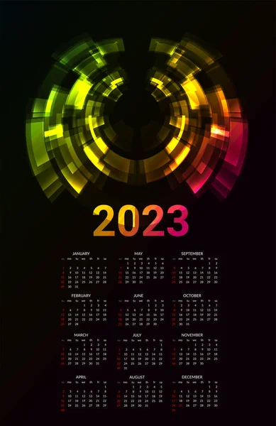 Calendar 2023 Vector Illustration Months Black Background — Stock Vector