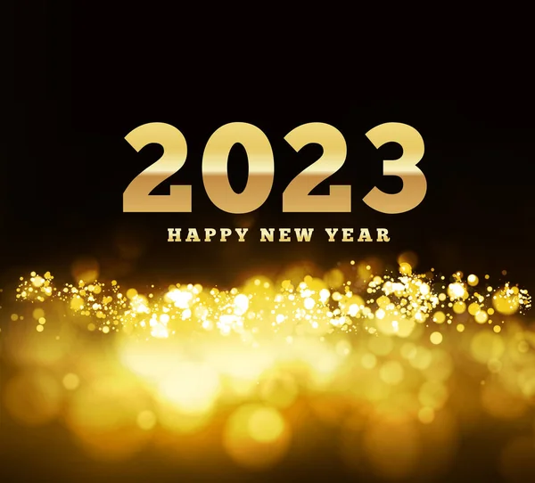 在金光闪闪的背景下 庆祝2023年新年 矢量图解 黑色背景上的黄金 — 图库矢量图片