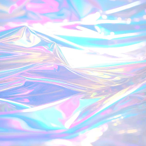 Holographic real texture in blue pink colors with scratches and irregularities. Holographic color wrinkled foil. Holographic rainbow foil abstract background.