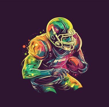 American football. Symbol, emblem with an American football player with a ball. Vector illustration clipart