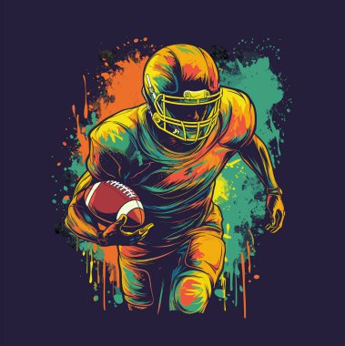 American football. Symbol, emblem with an American football player with a ball. Vector illustration clipart