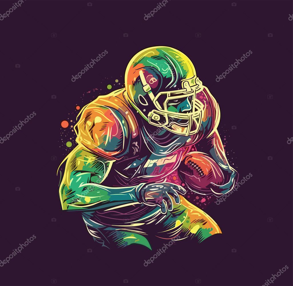 American football. Symbol, emblem with an American football player with a ball. Vector illustration
