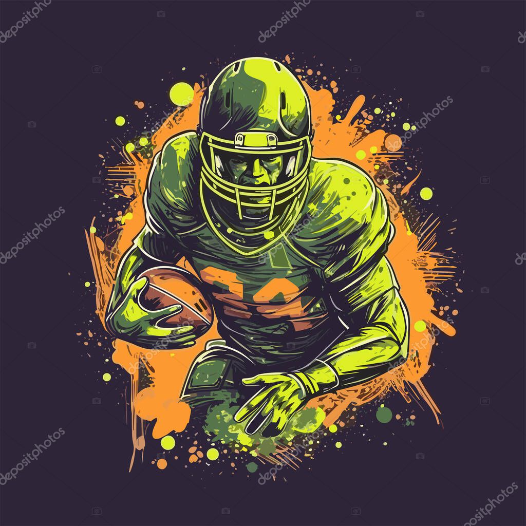 American football. Symbol, emblem with an American football player with a ball. Vector illustration
