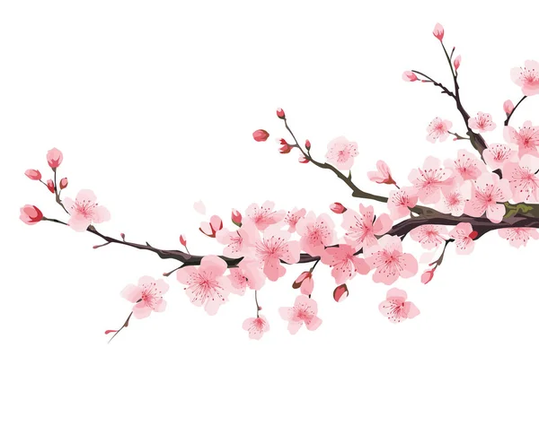 花とブランチ 日本の木 サクラさん 白い背景に隔離されたベクトルイラスト — ストックベクタ