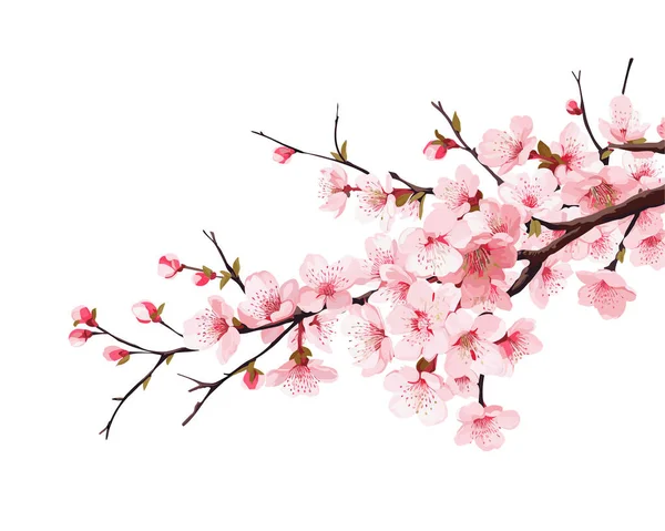 Ramo Com Flores Árvore Japonesa Sakura Ilustração Vetorial Isolada Sobre — Vetor de Stock