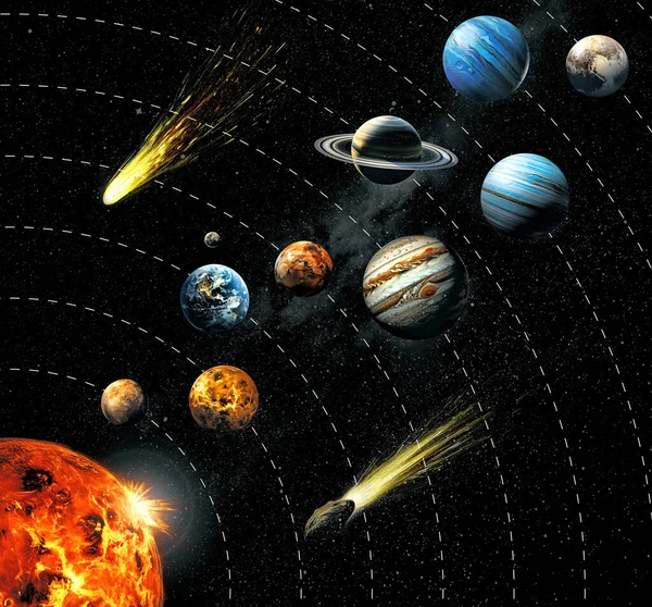Planeter Solsystemet Stjärnhimlen Med Kometer — Stockfoto