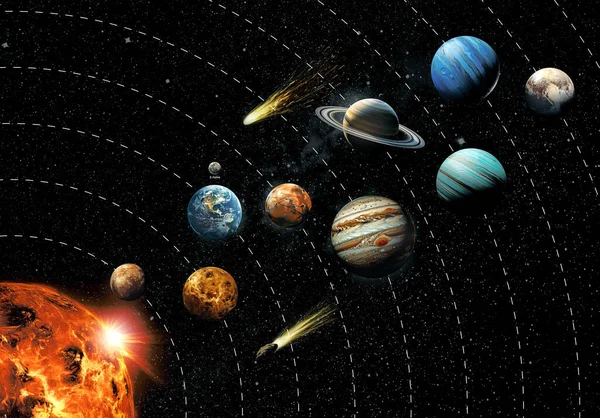 Planetas Del Sistema Solar Cielo Estrellado Con Cometas — Foto de Stock