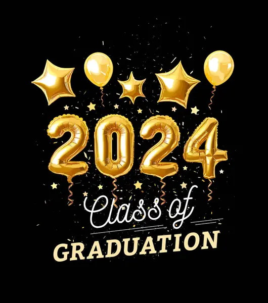 Turma Graduação 2024 Números Balão Parabéns Com Confete —  Vetores de Stock