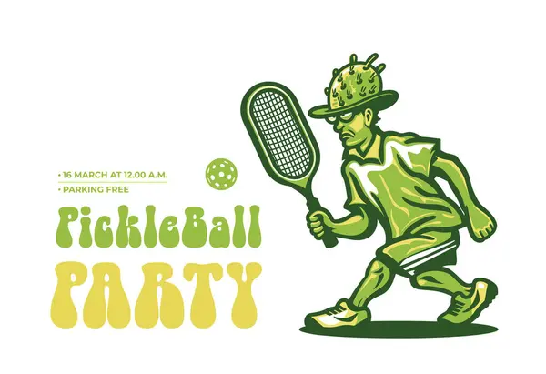 Pickleball Party Mästerskap Med Man Spelare Vit Bakgrund — Stock vektor