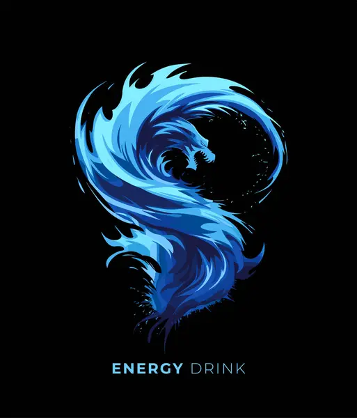 Энергетические Напитки Брызги Воды Драконом Obel Style — стоковый вектор