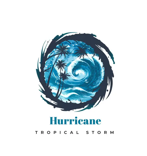 飓风标志 黑色背景 热带棕榈树和海浪的矢量图解 冲浪的概念 — 图库矢量图片#