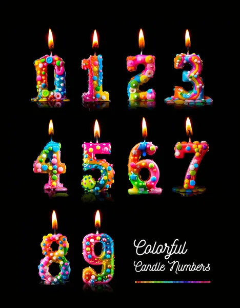 Colorful Number Candles Set Party Birthday Black Background — Stock Photo, Image
