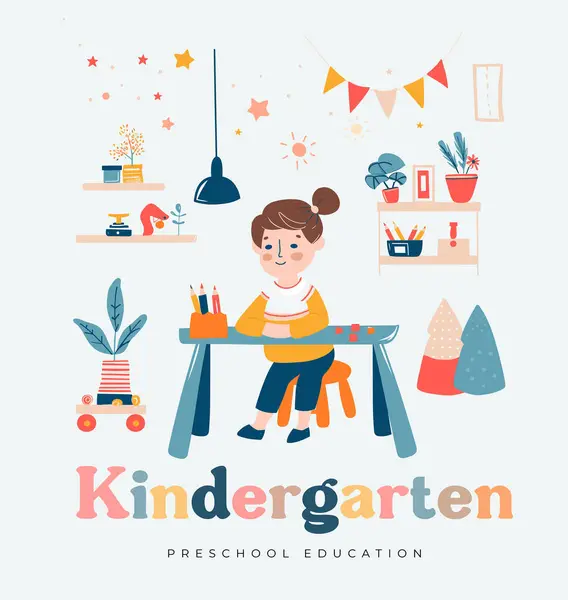 Jardim Infância Educação Pré Escolar Ilustração Plana Vetorial — Vetor de Stock