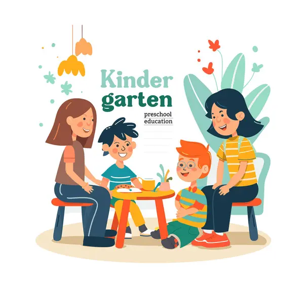Jardim Infância Educação Pré Escolar Ilustração Plana Vetorial — Vetor de Stock