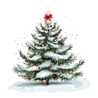 Beyaz üzerine Noel ağacı suluboya tasarım vektör çizimi