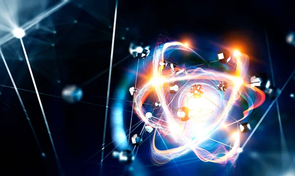 Nanotecnologie Molecole Immagine Del Modello Atomico Mezzi Misti — Foto Stock