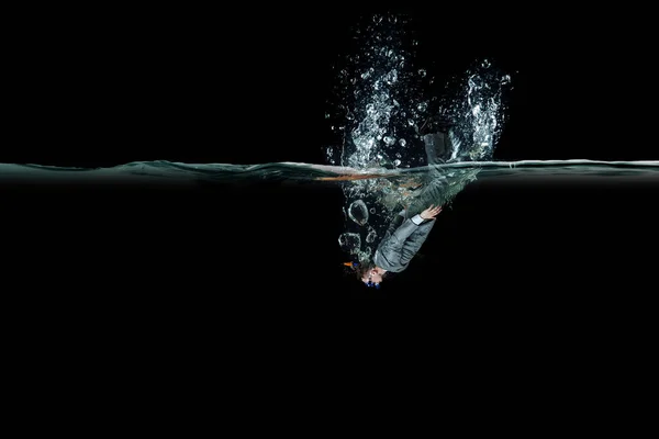 Lustiger Geschäftsmann Schwimmt Unter Wasser Gemischte Medien — Stockfoto