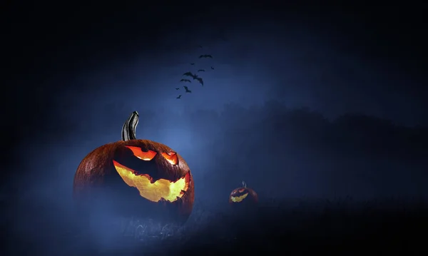 Conception Halloween Avec Des Citrouilles Effrayantes Techniques Mixtes — Photo