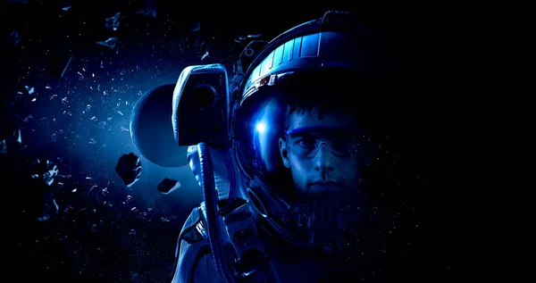 Astronauta Temat Eksploracji Kosmosu Media Mieszane — Zdjęcie stockowe