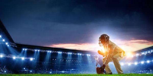Businessman Playing American Football Field Mixed Media — Stock Photo, Image
