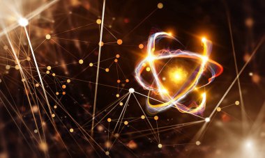 Nanoteknoloji, molekül ve atom modeli görüntüsü. Karışık ortam