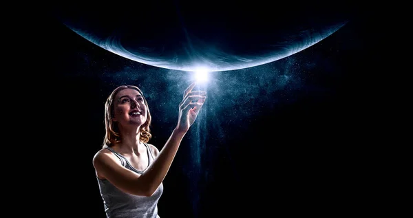 Вселенная Внутри Женщина Внутри Вселенной Концепция Научную Философскую Тему Элементы — стоковое фото