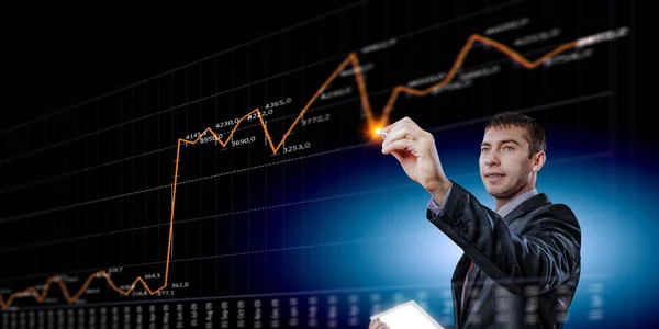 Üzleti Grafikon Kereskedelmi Monitor Vegyes Média — Stock Fotó
