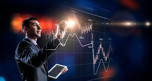 Üzleti Grafikon Kereskedelmi Monitor Vegyes Média — Stock Fotó