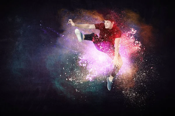 Dançarino Masculino Contemporâneo Com Fundo Colorido Meios Mistos — Fotografia de Stock