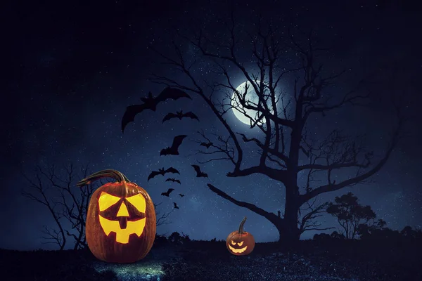 Diseño Halloween Con Calabazas Espeluznantes Medios Mixtos —  Fotos de Stock
