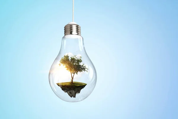 Tree Growing Light Bulb Mixed Media — Stock Photo, Image