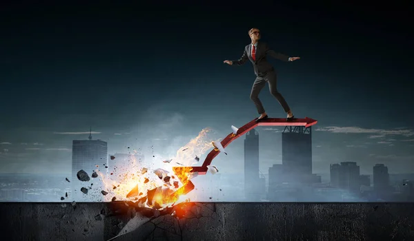 Determined Businessman Leaving Fire Trails His Way Success Mixed Media — Stock Photo, Image