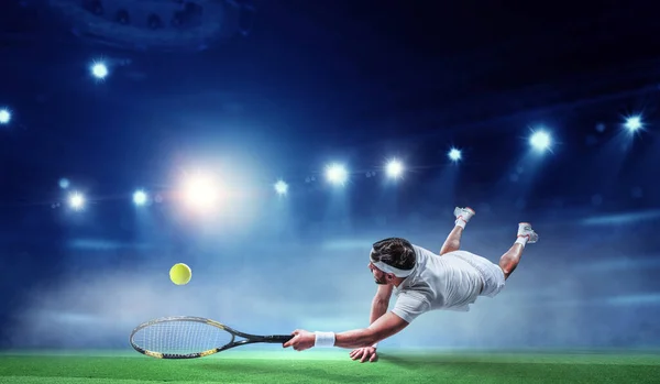 Professionele Tennisspeler Het Stadion Gemengde Media — Stockfoto