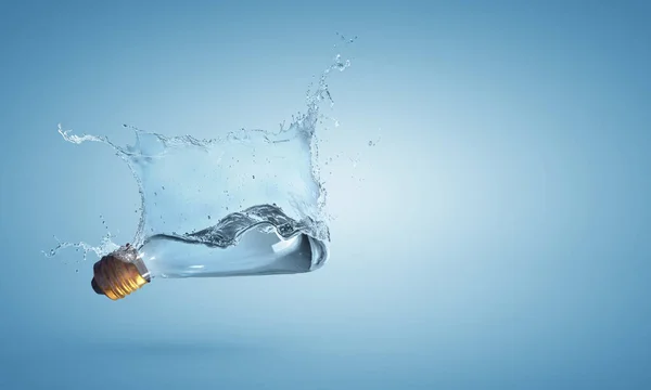 Light Bulb Water Splash Mixed Media — Stock Photo, Image