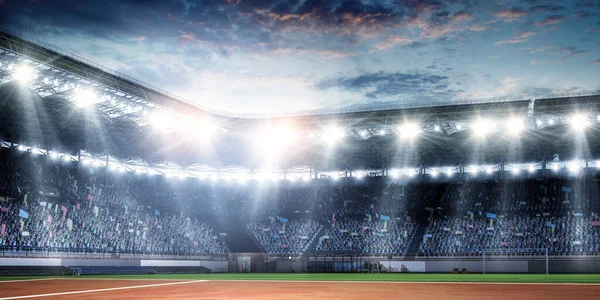 Tennisbana Utsikt Och Stadion Med Spotlights Blandade Medier — Stockfoto
