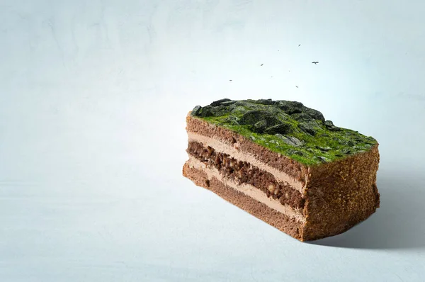 Landscape with mountain on top of cake. Mixed media