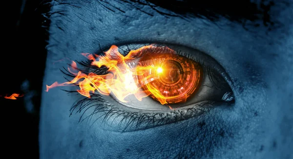 火の中の人間の目のマクロ画像 混合メディア — ストック写真