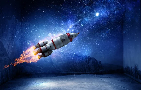 Raketová Kosmická Loď Smíšená Média — Stock fotografie