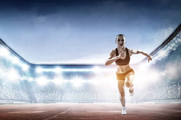 Mujer Corriendo Para Hacer Ejercicio Fitness Estilo Vida Saludable Medios — Foto de Stock